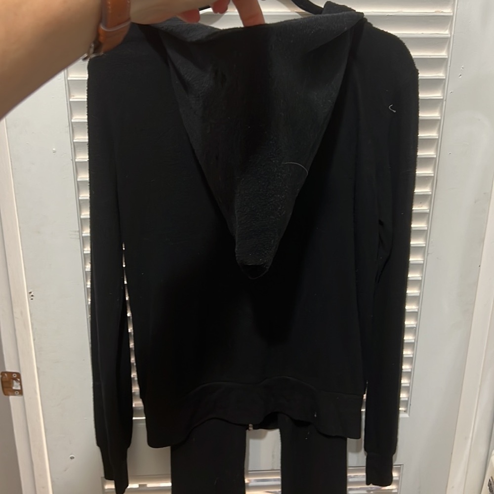 Wildfox Solid Black Basic Tracksuit Full Zip Hood… - image 4